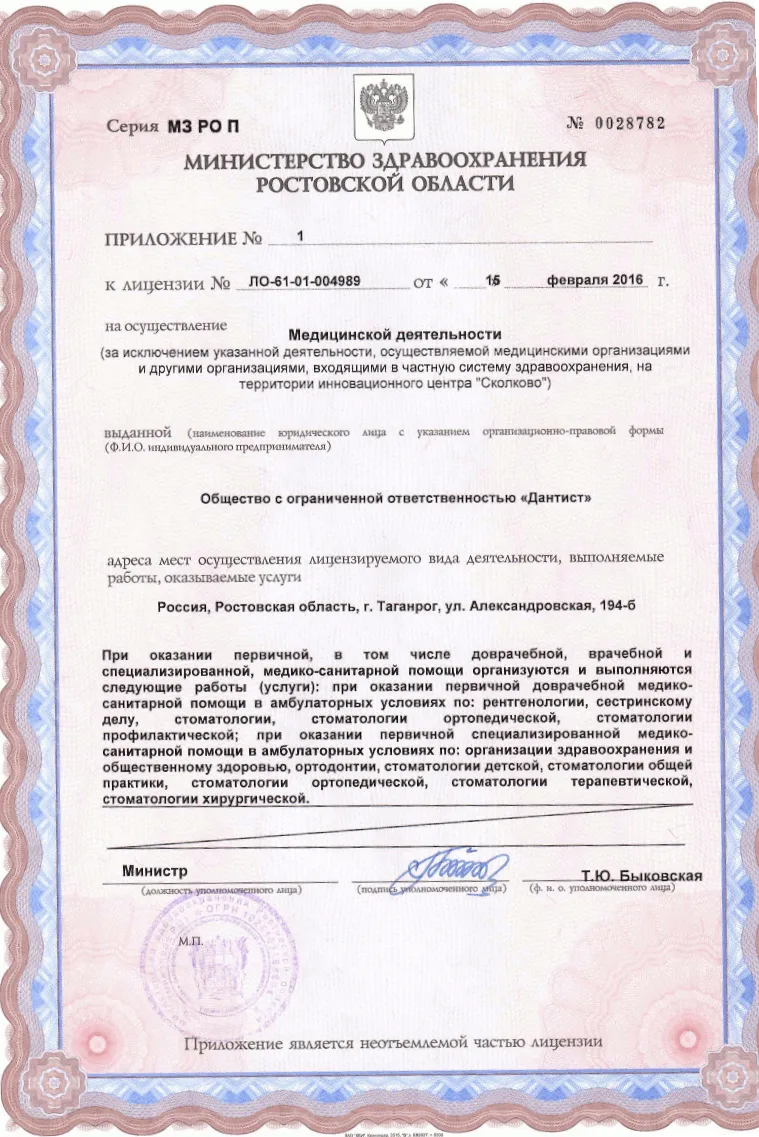 Приложение к лицензии